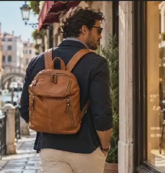MilanoVera Rover Italian Leather Backpack – Cognac