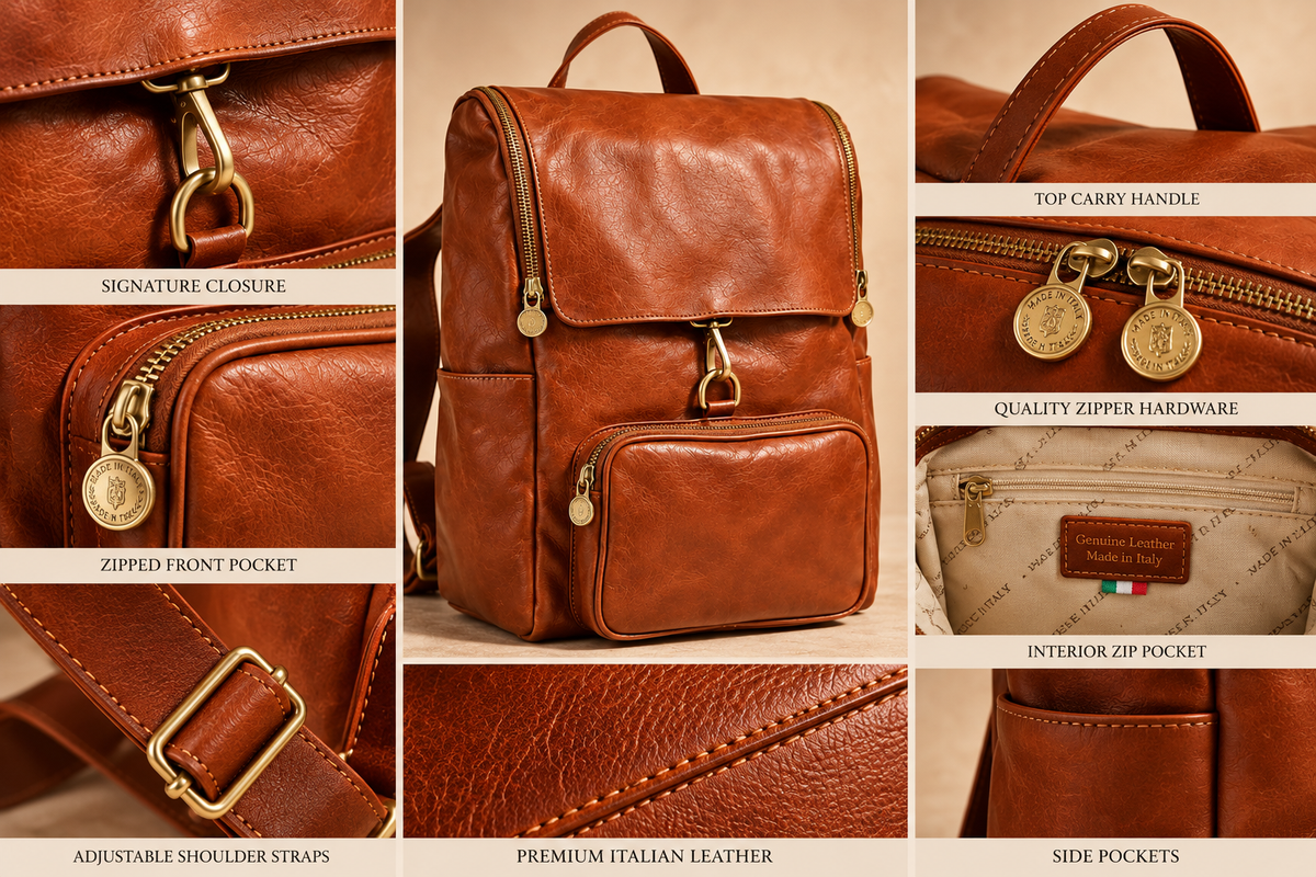 VARENO Genuine Leather Large Backpack, Made in Italy (Copy)