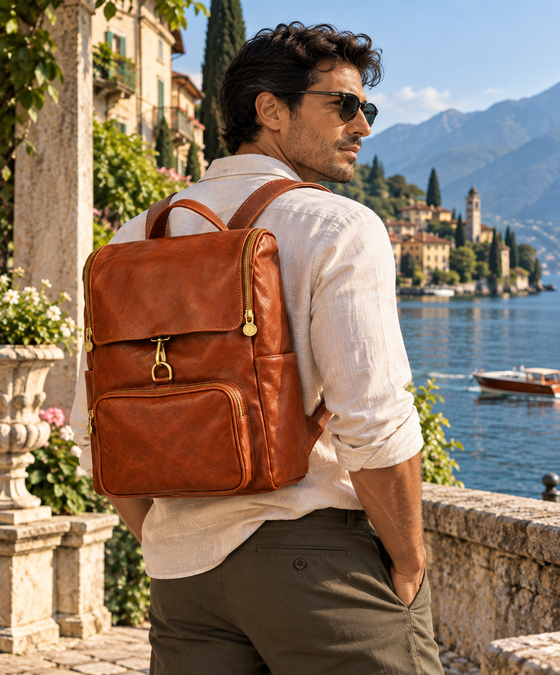 VARENO Genuine Leather Large Backpack, Made in Italy (Copy)