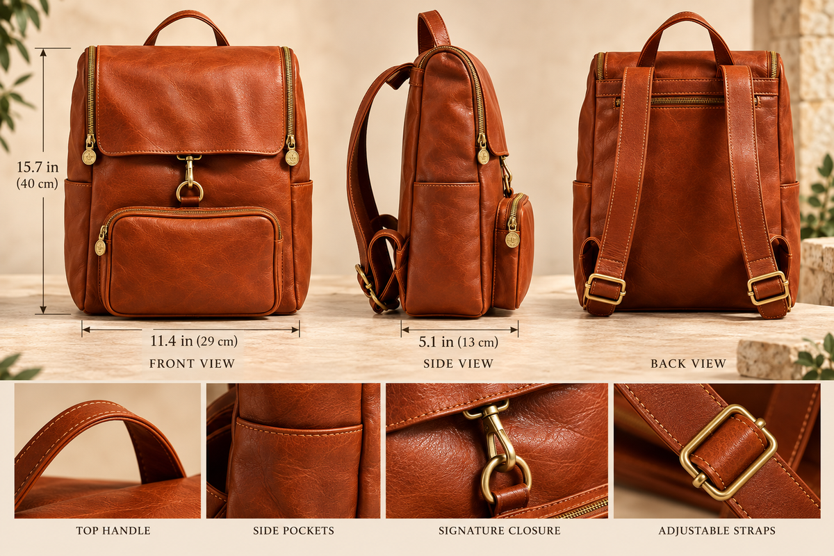 VARENO Genuine Leather Large Backpack, Made in Italy (Copy)