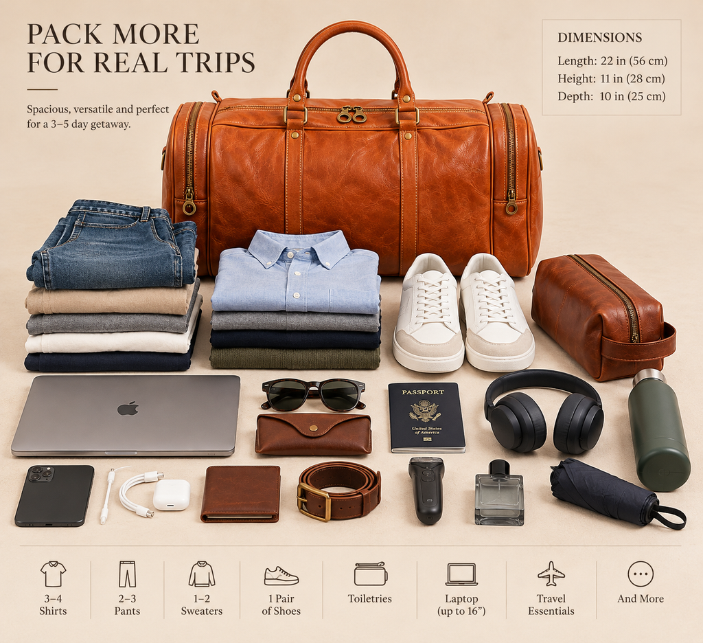 Castel Atelier Genuine Leather Cognac Brown Duffle Bag
