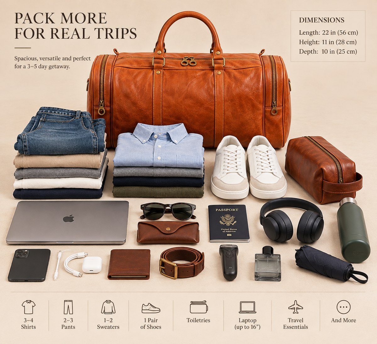 Castel Atelier Genuine Leather Cognac Brown Duffle Bag