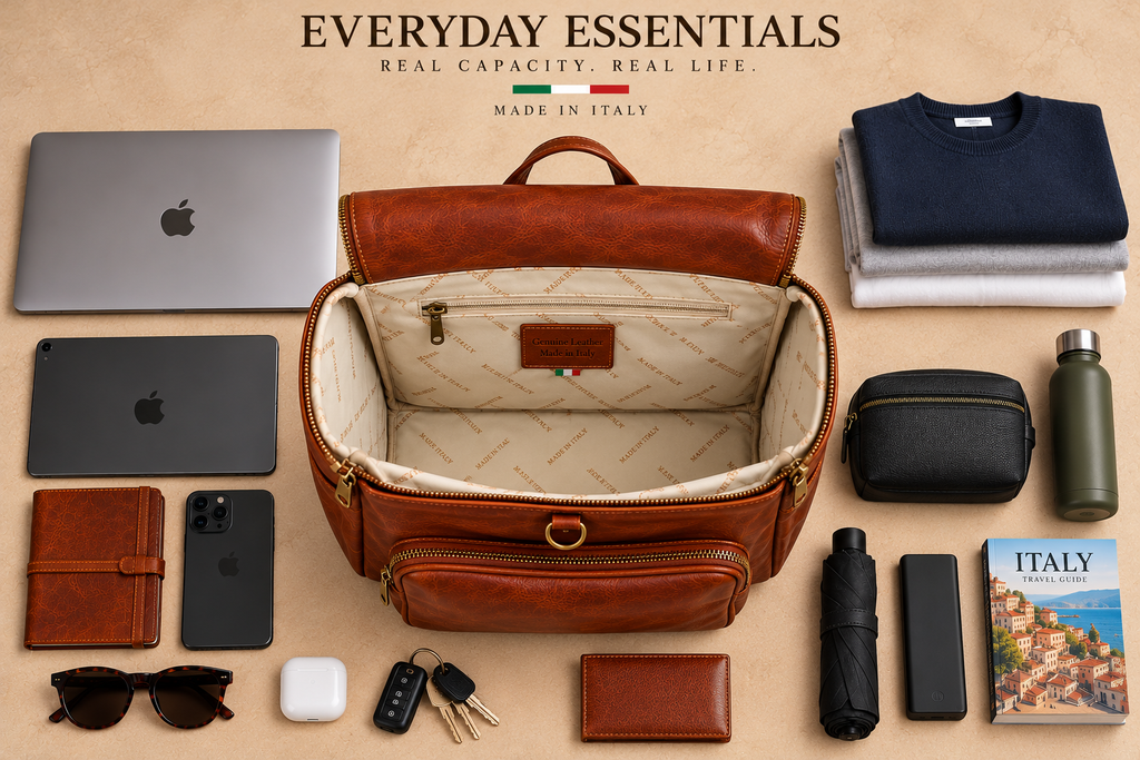 VARENO Genuine Leather Large Backpack, Made in Italy (Copy)