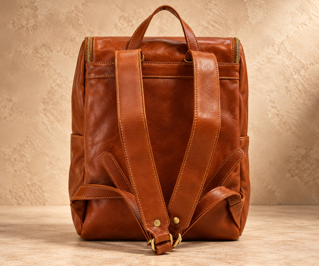 VARENO Genuine Leather Large Backpack, Made in Italy (Copy)